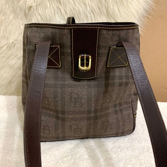 DOONEY & BOURKE Vintage N/S Expresso Plaid Canvas Logo Shopper Tote SP144 - Picture 13 of 16